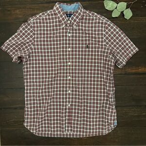 Men’s Ralph Lauren red and green plaid classic fit short sleeve button up shirt